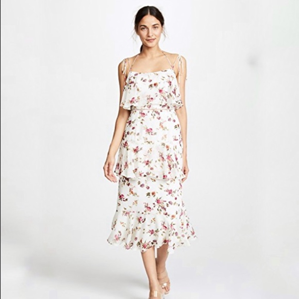Wayf brand new foral flounce midi dress